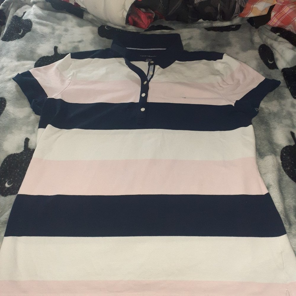 Tommy Hilfiger brand pink striped polo shirt